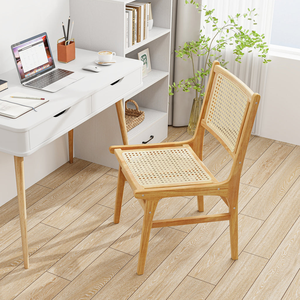 Rattan Dining Chair with Natural Woven Backrest, Square Backrest