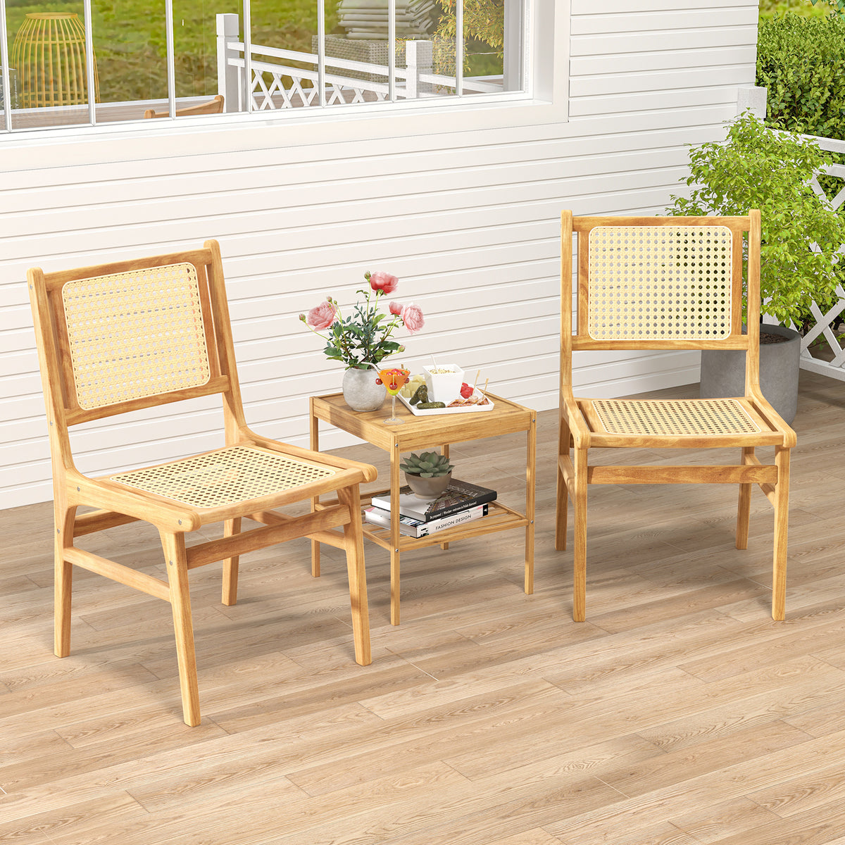 Rattan Dining Chair with Woven Backrest - Square Backrest