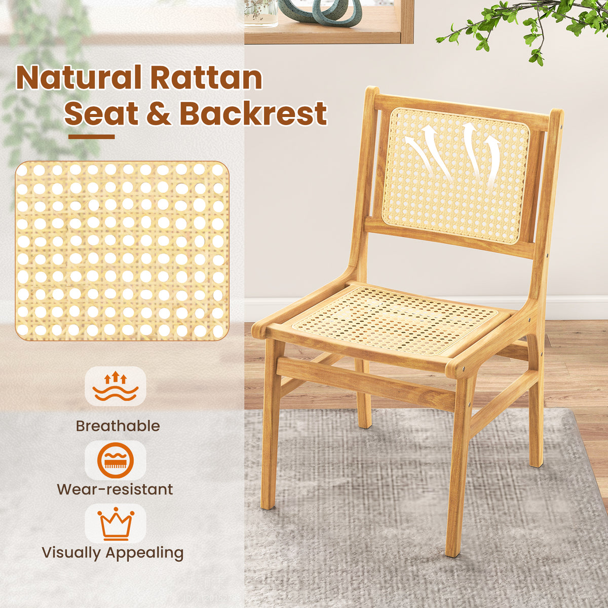 Rattan Dining Chair with Woven Backrest - Square Backrest