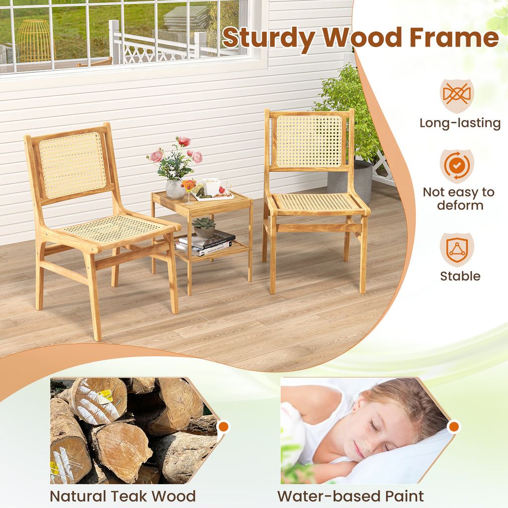 Rattan Dining Chair with Natural Woven Backrest, Square Backrest