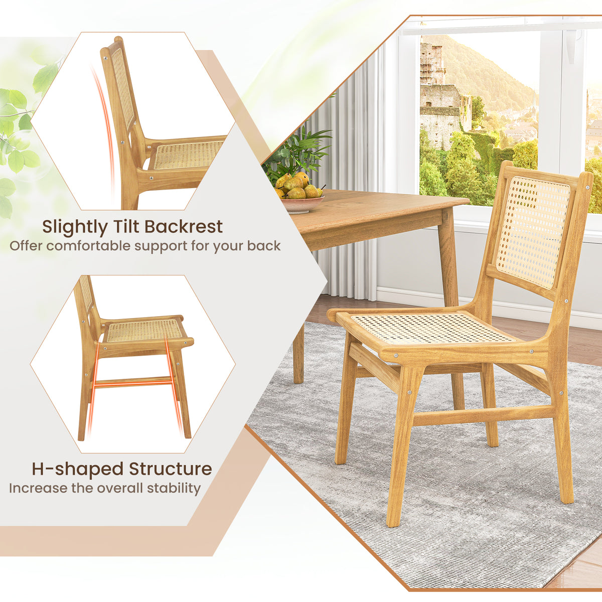 Rattan Dining Chair with Woven Backrest - Square Backrest