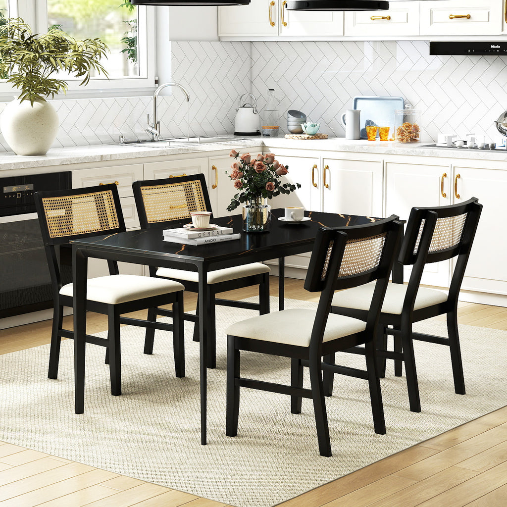 Rattan Dining Chairs Set of 2, Black - Padded Seat