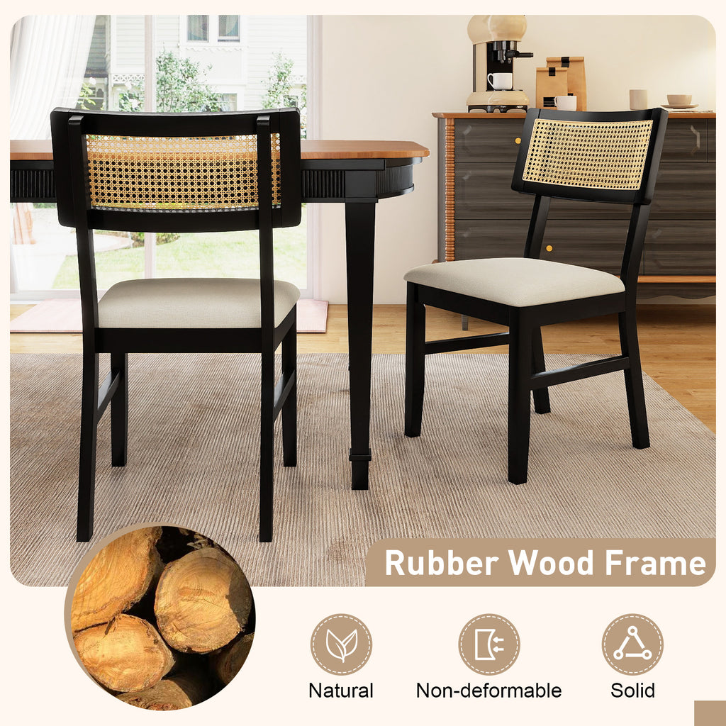 Rattan Dining Chairs Set of 2, Black - Padded Seat