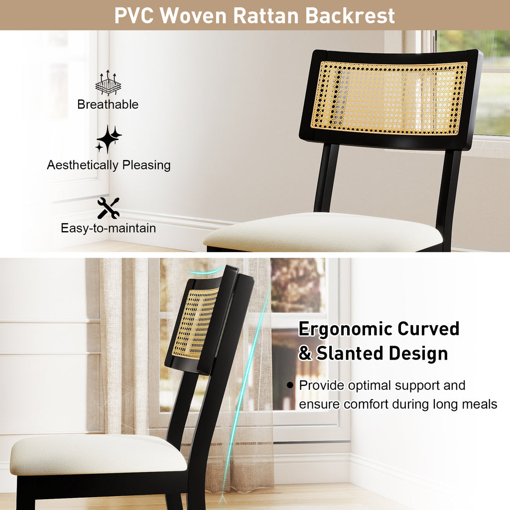 Rattan Dining Chairs Set of 2, Black - Padded Seat