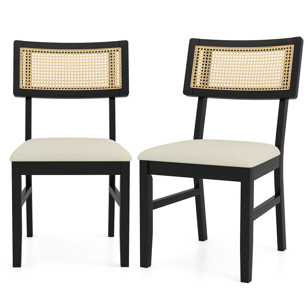 Rattan Dining Chairs Set of 2, Black - Padded Seat