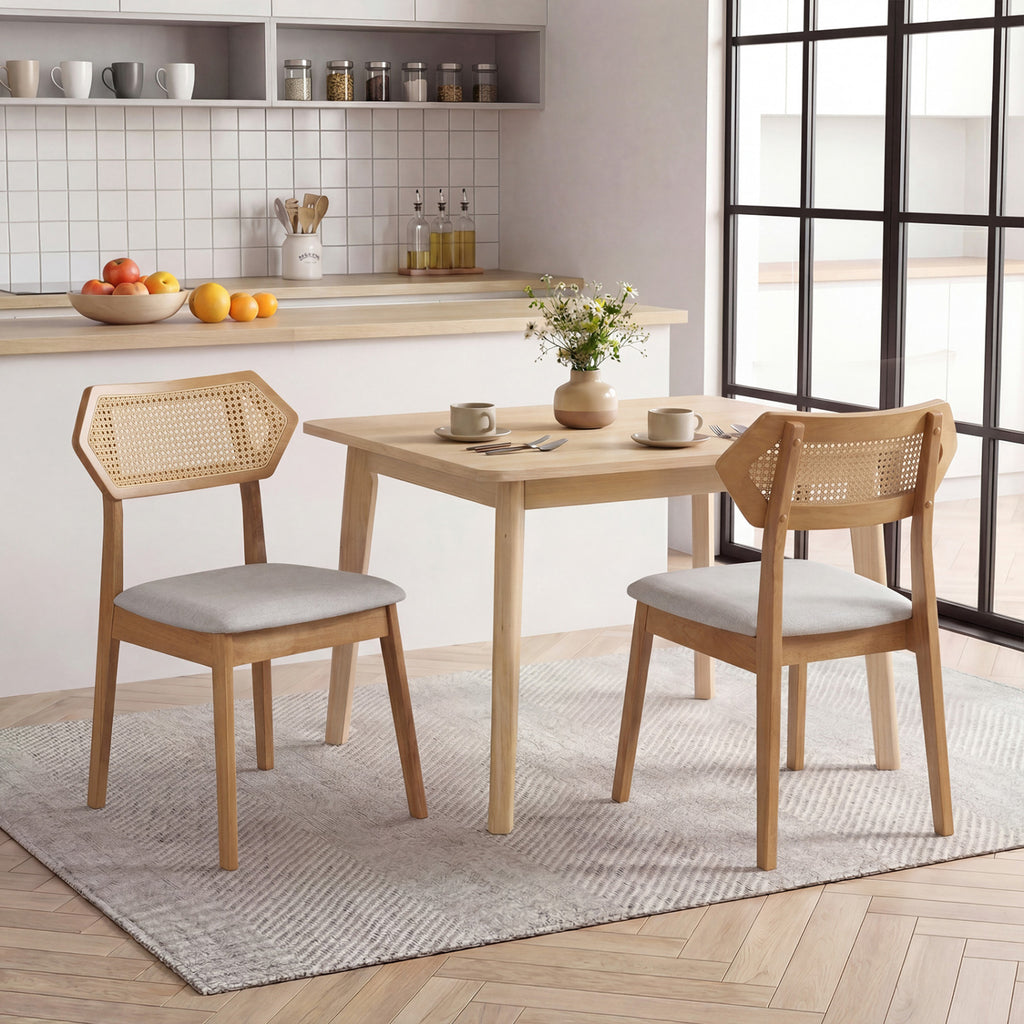 Mid Century Rattan Dining Chairs Set of 2, Black