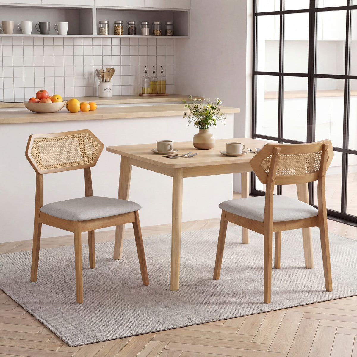 Mid Century Rattan Dining Chairs Set of 2, Black