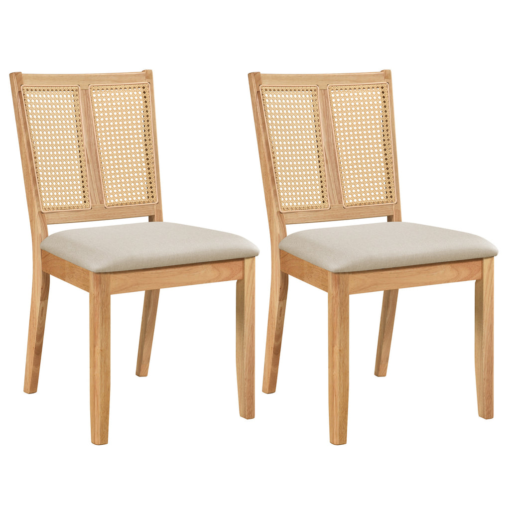 Rattan Dining Chairs Set of 2, Natural - Curved Back
