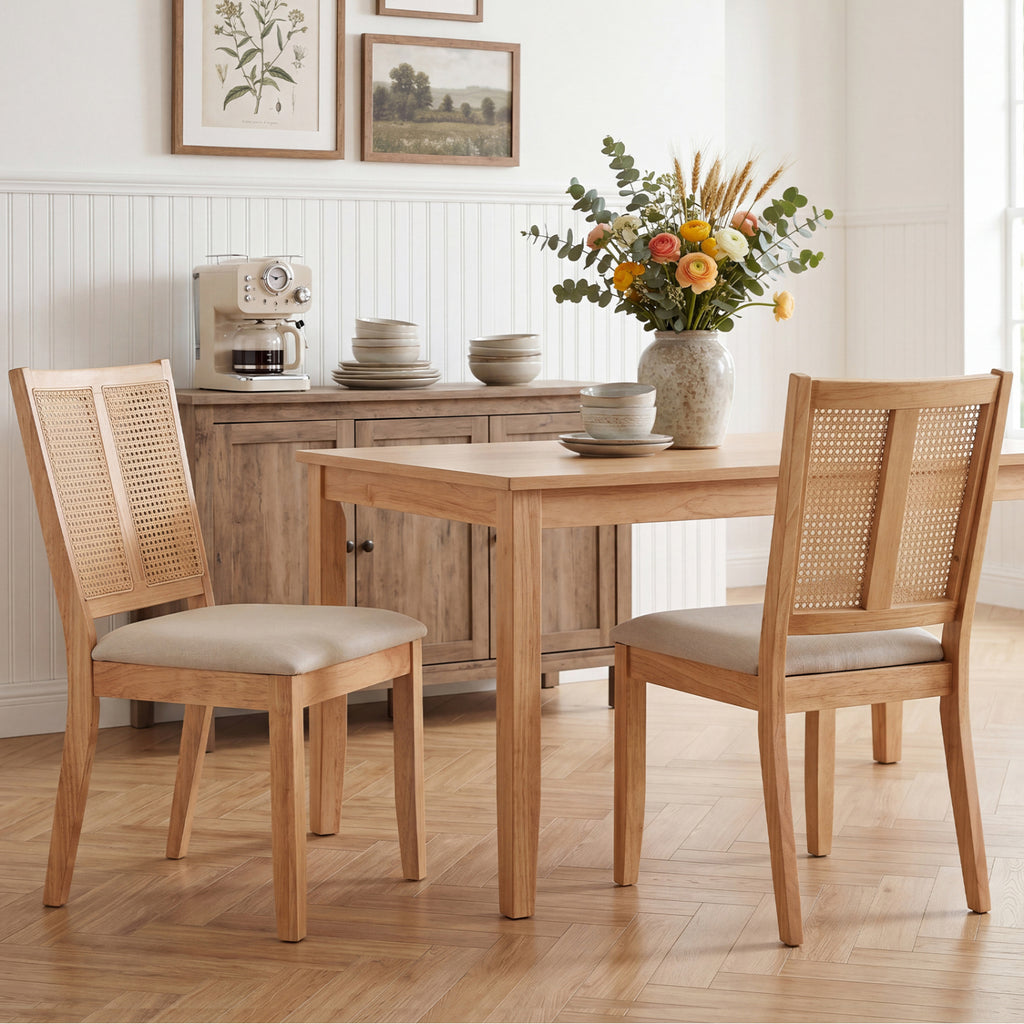 Rattan Dining Chairs Set of 2, Natural - Curved Back