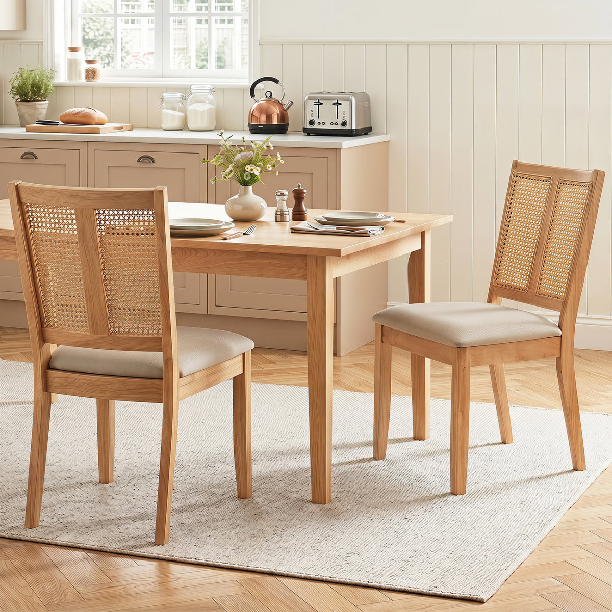 Rattan Dining Chairs Set of 2, Natural - Curved Back