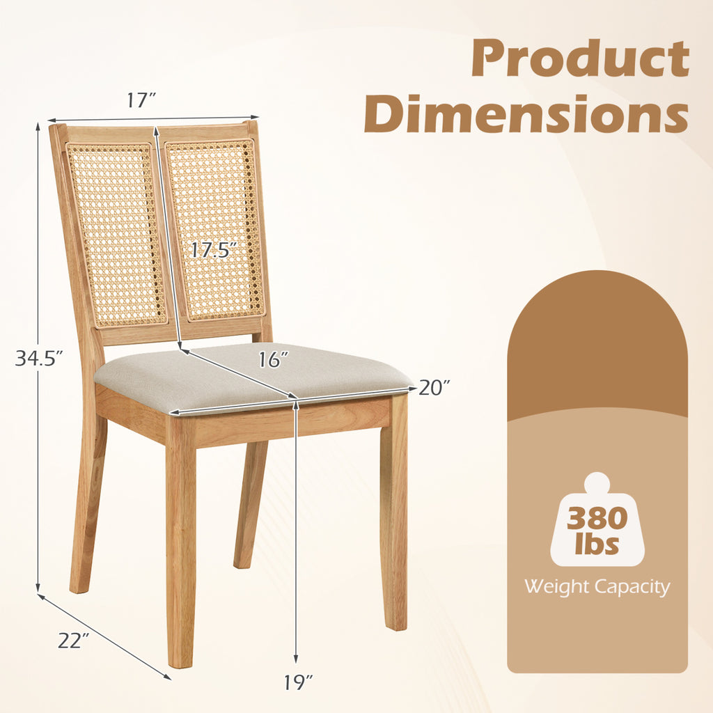 Rattan Dining Chairs Set of 2, Natural - Curved Back