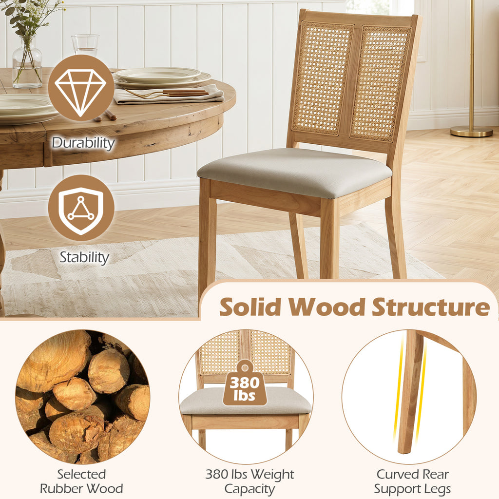 Rattan Dining Chairs Set of 2 with Curved Backrest, Natural
