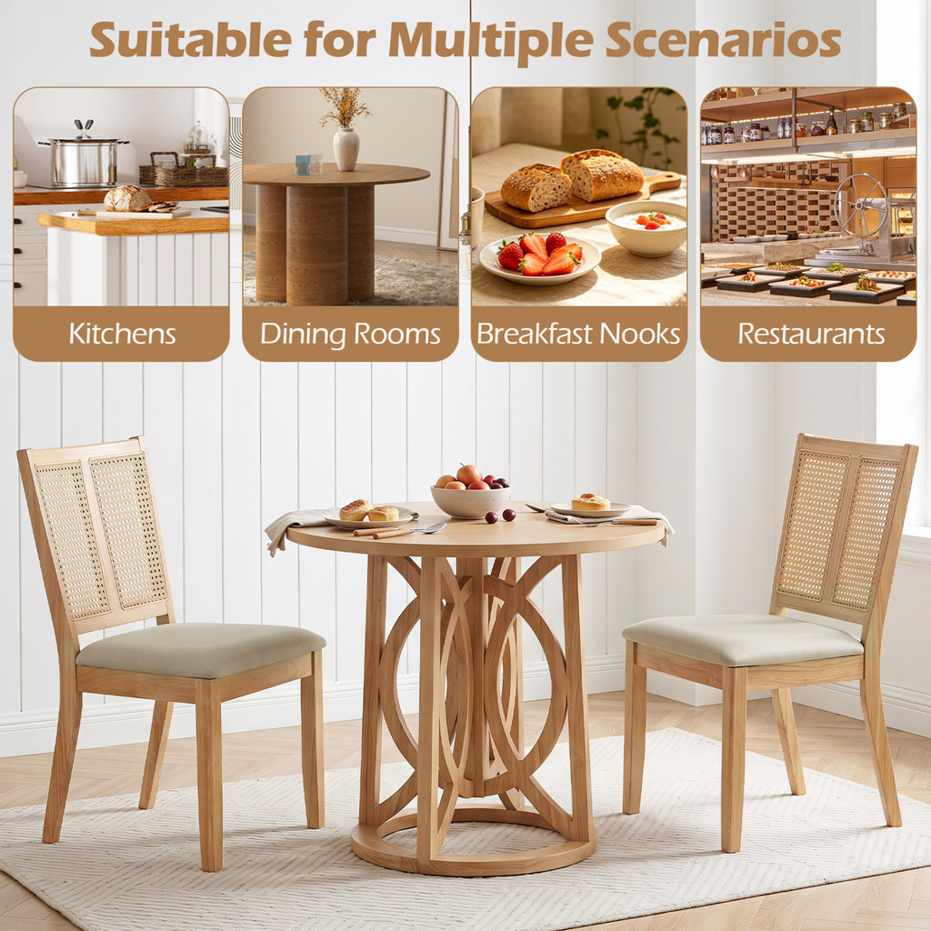 Rattan Dining Chairs Set of 2, Natural - Curved Back