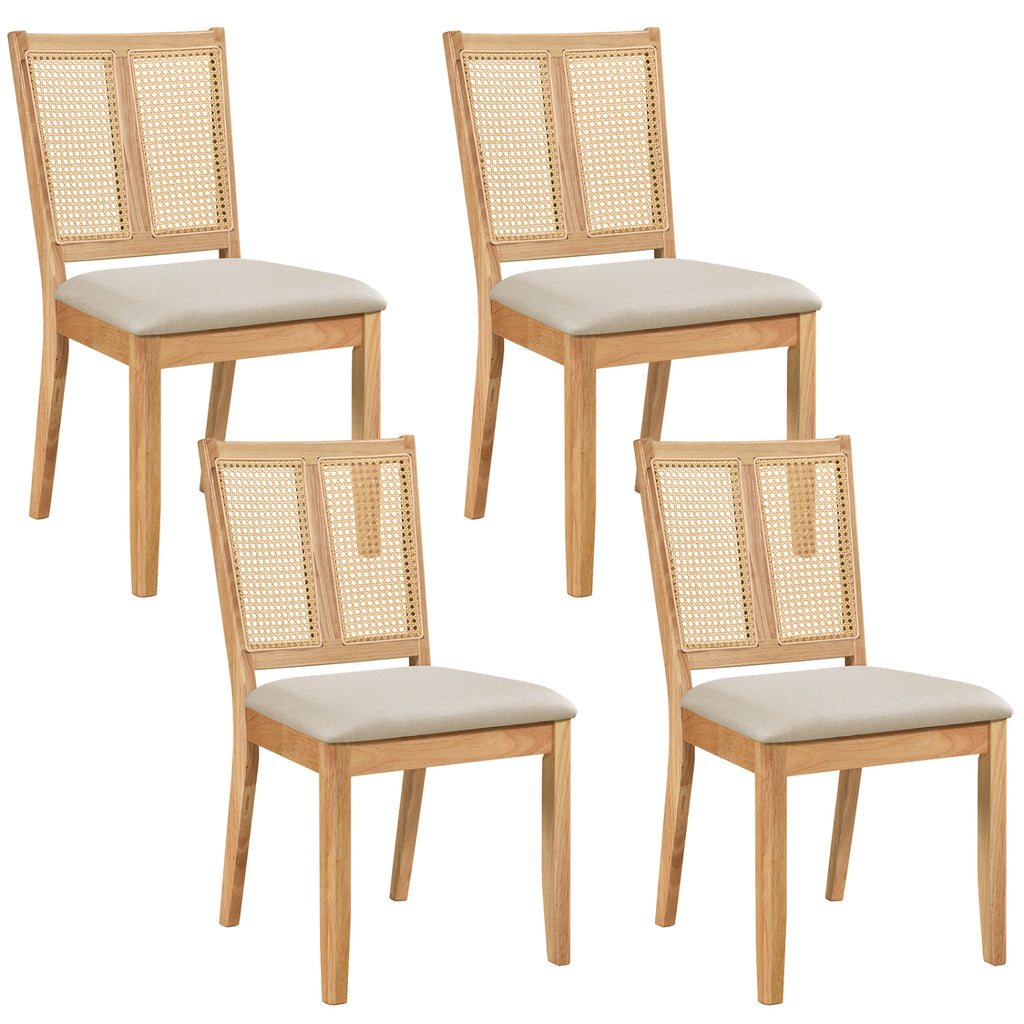 Rattan Dining Chairs Set of 4, Natural - Curved Backrest
