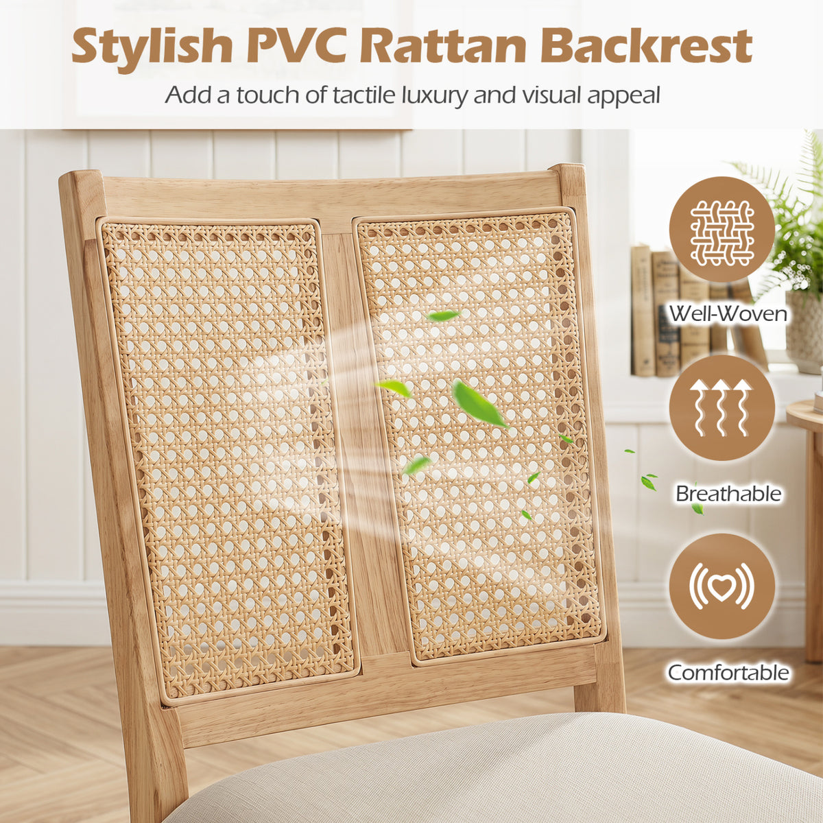 Rattan Dining Chairs Set of 4, Natural - Curved Backrest