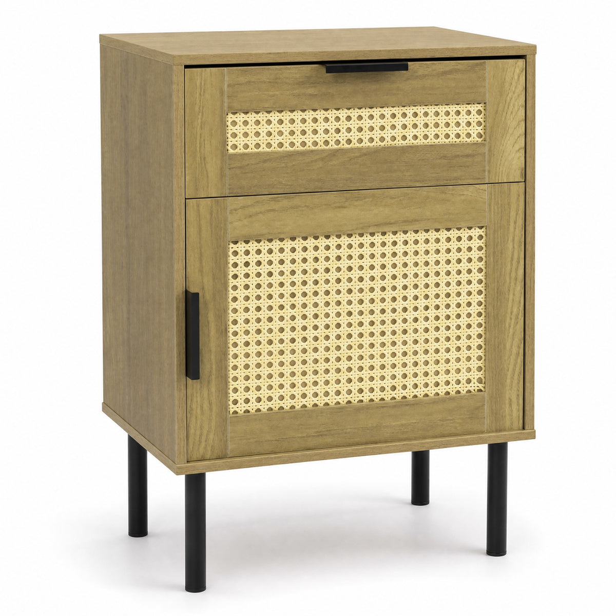 Rattan Nightstand with Drawer & Storage Cabinet - Natural