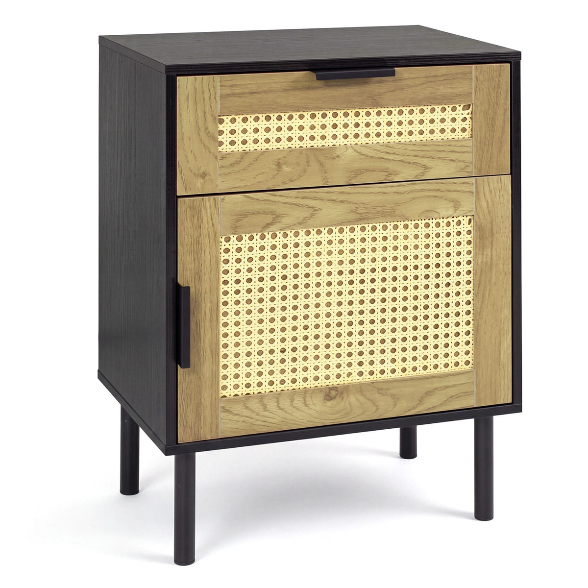 Rattan Nightstand with Drawer & Storage Cabinet - Natural