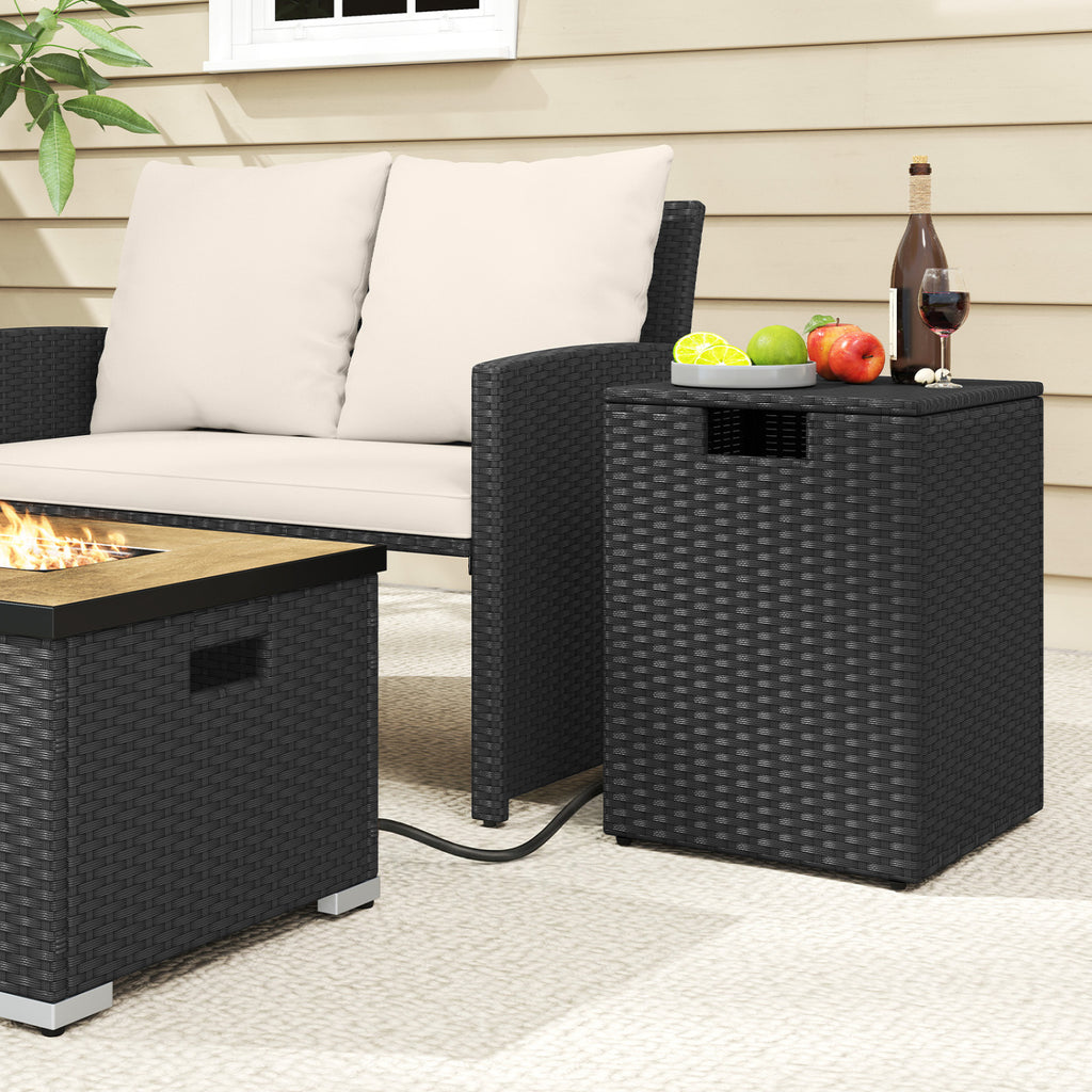 Rattan Propane Tank Cover Side Table - Black