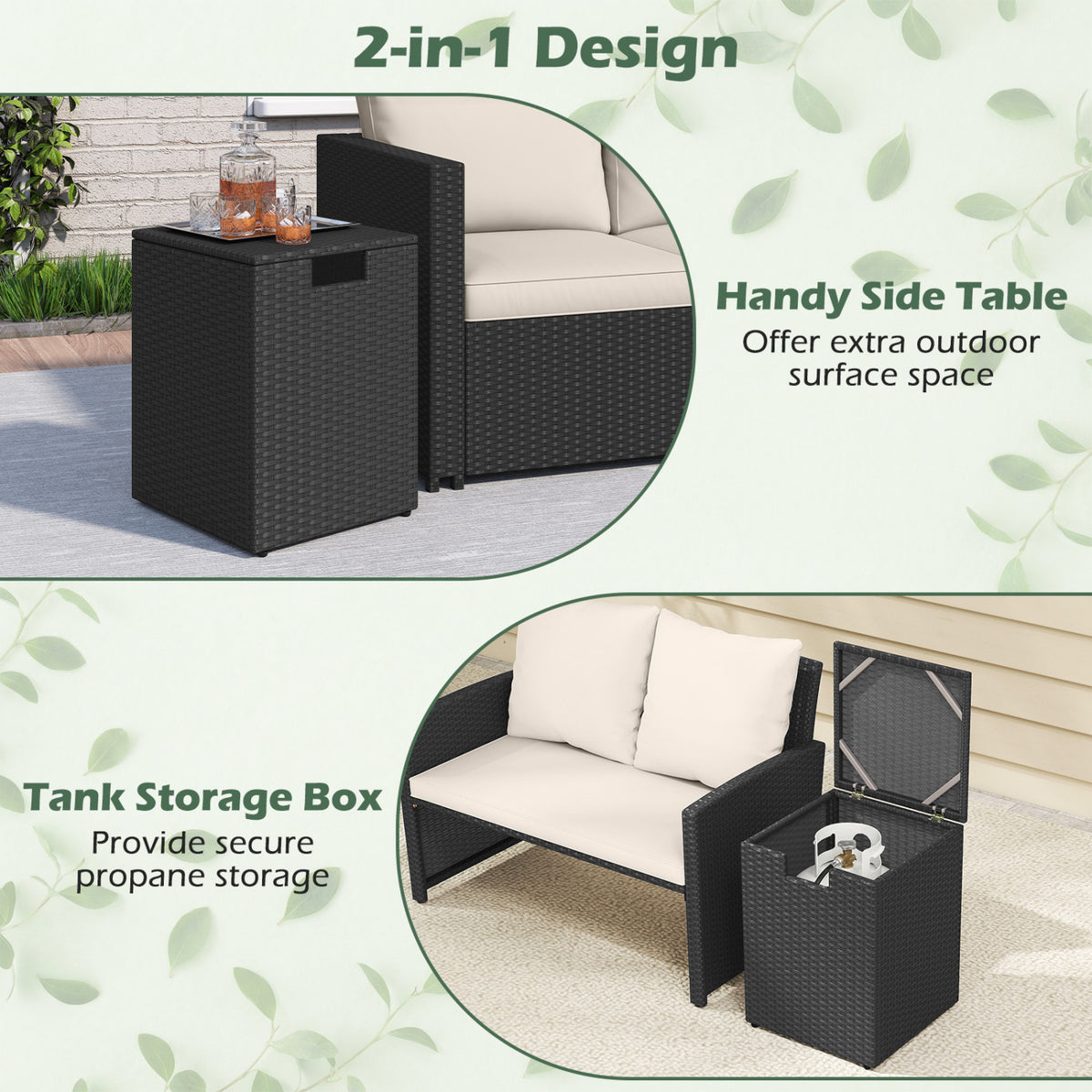 Rattan Propane Tank Cover Side Table - Black