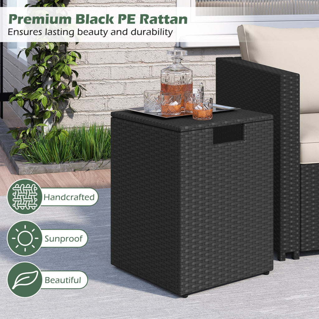 Rattan Propane Tank Cover Side Table - Black