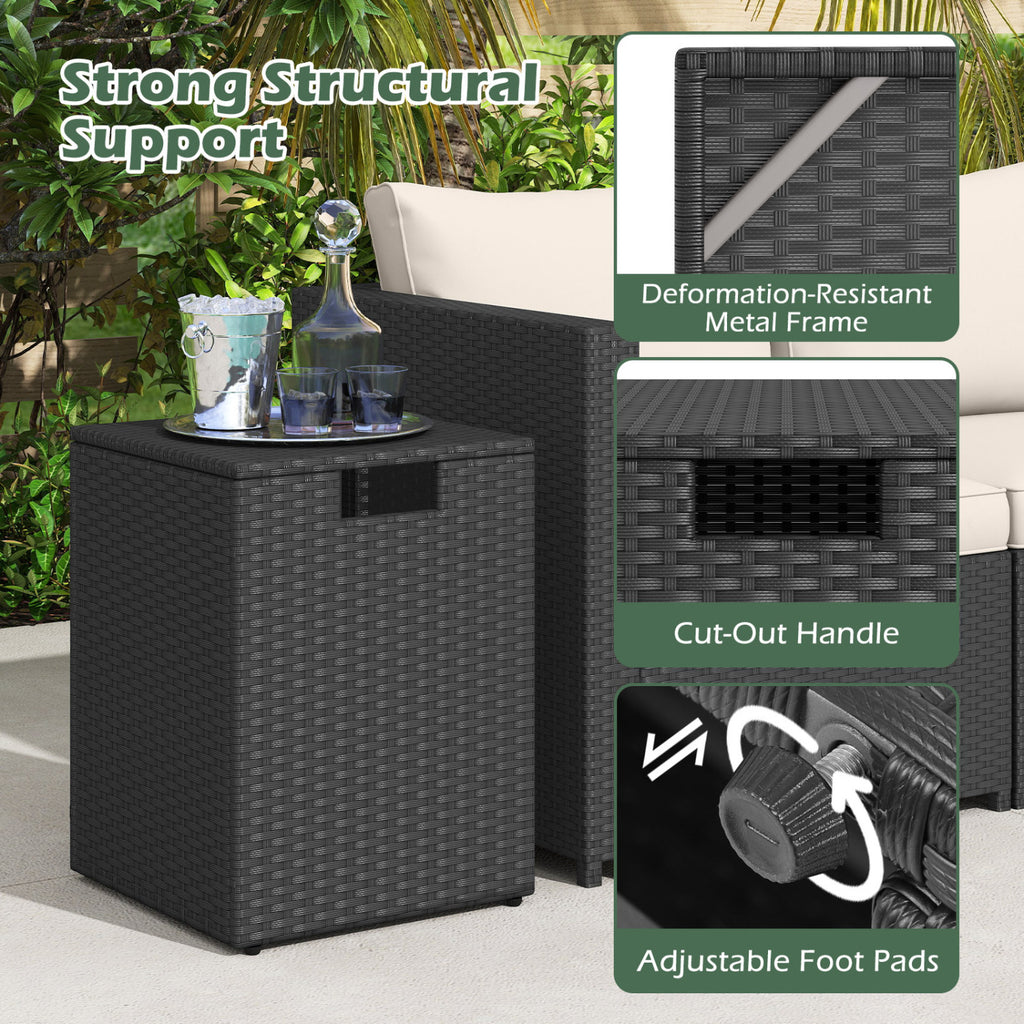 Rattan Propane Tank Cover Side Table - Black