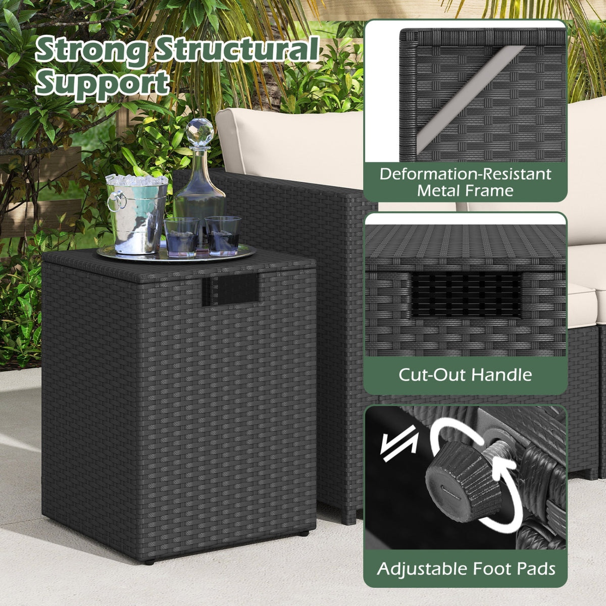 Rattan Propane Tank Cover Side Table - Black