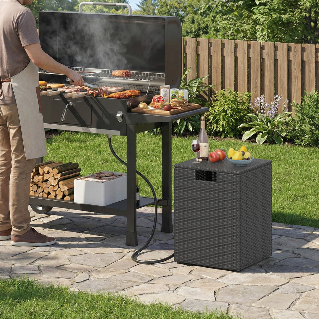 Rattan Propane Tank Cover Side Table - Black