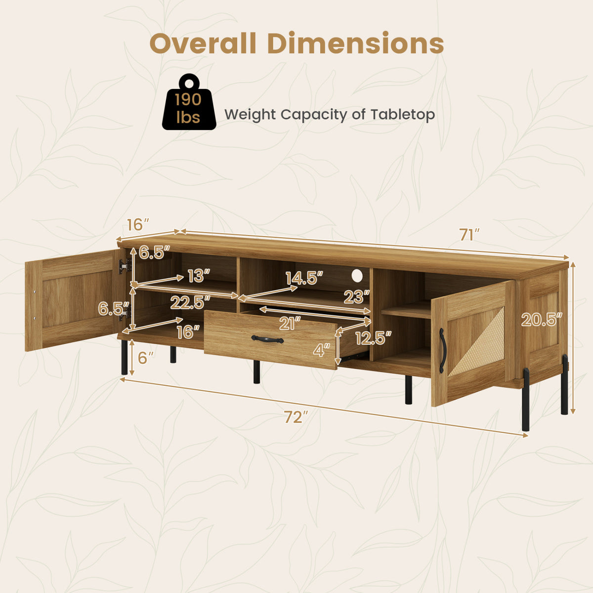 Rattan TV Stand up to 80" Mid Century Modern Media Console - Natural