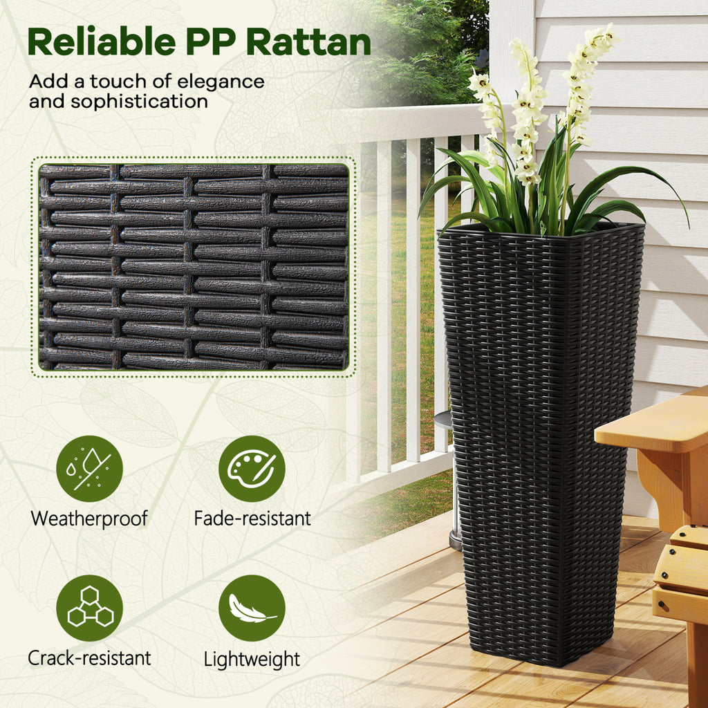 Costway Black Rattan Tall Planter Set of 2 Outdoor Large Tapered Plant Pots