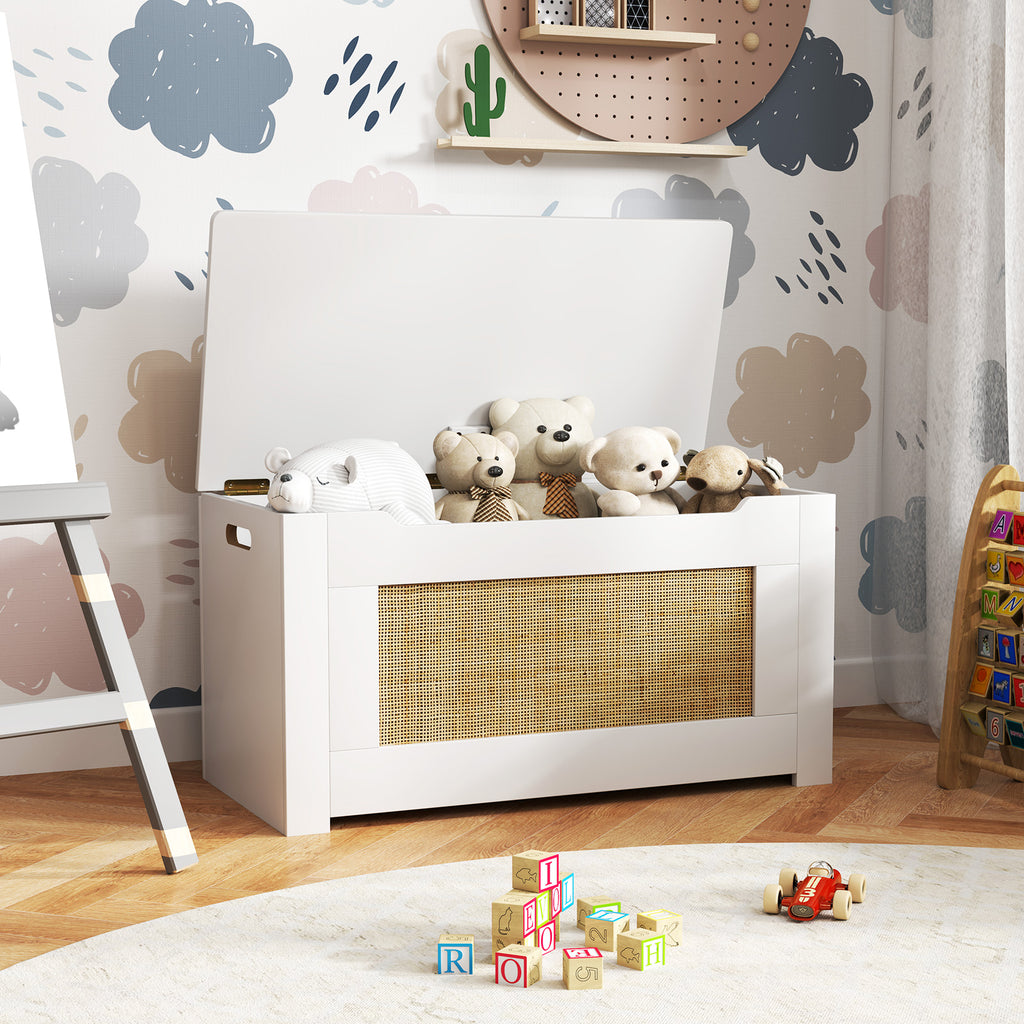 Kids Rattan Toy Storage Box with Flip Top Lid & Safety Hinge - White, Variation of THIS listing
