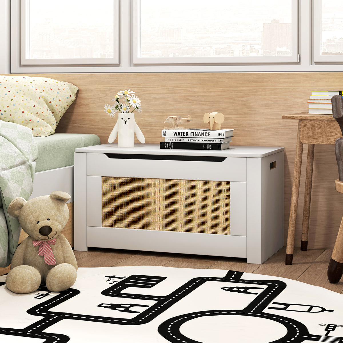 Kids Rattan Toy Storage Box with Flip Top Lid & Safety Hinge - White, Variation of THIS listing
