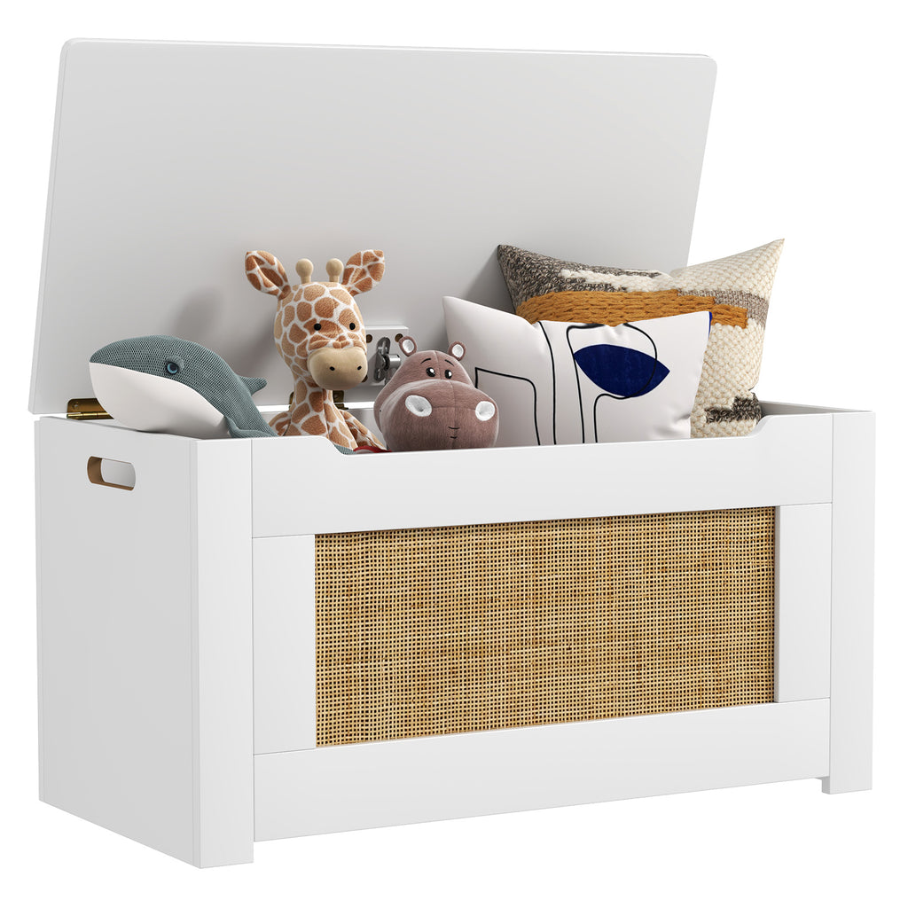 Kids Rattan Toy Storage Box with Flip Top Lid & Safety Hinge - White, Variation of THIS listing