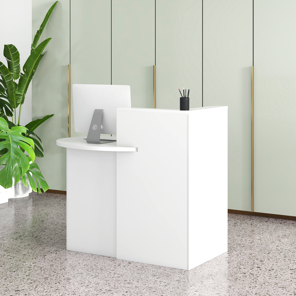Reception Office Desk with Open Shelf and Lockable Drawer - White, M