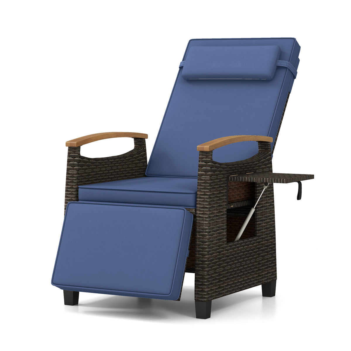 Patio Wicker Recliner Chair with Adjustable Backrest – Navy