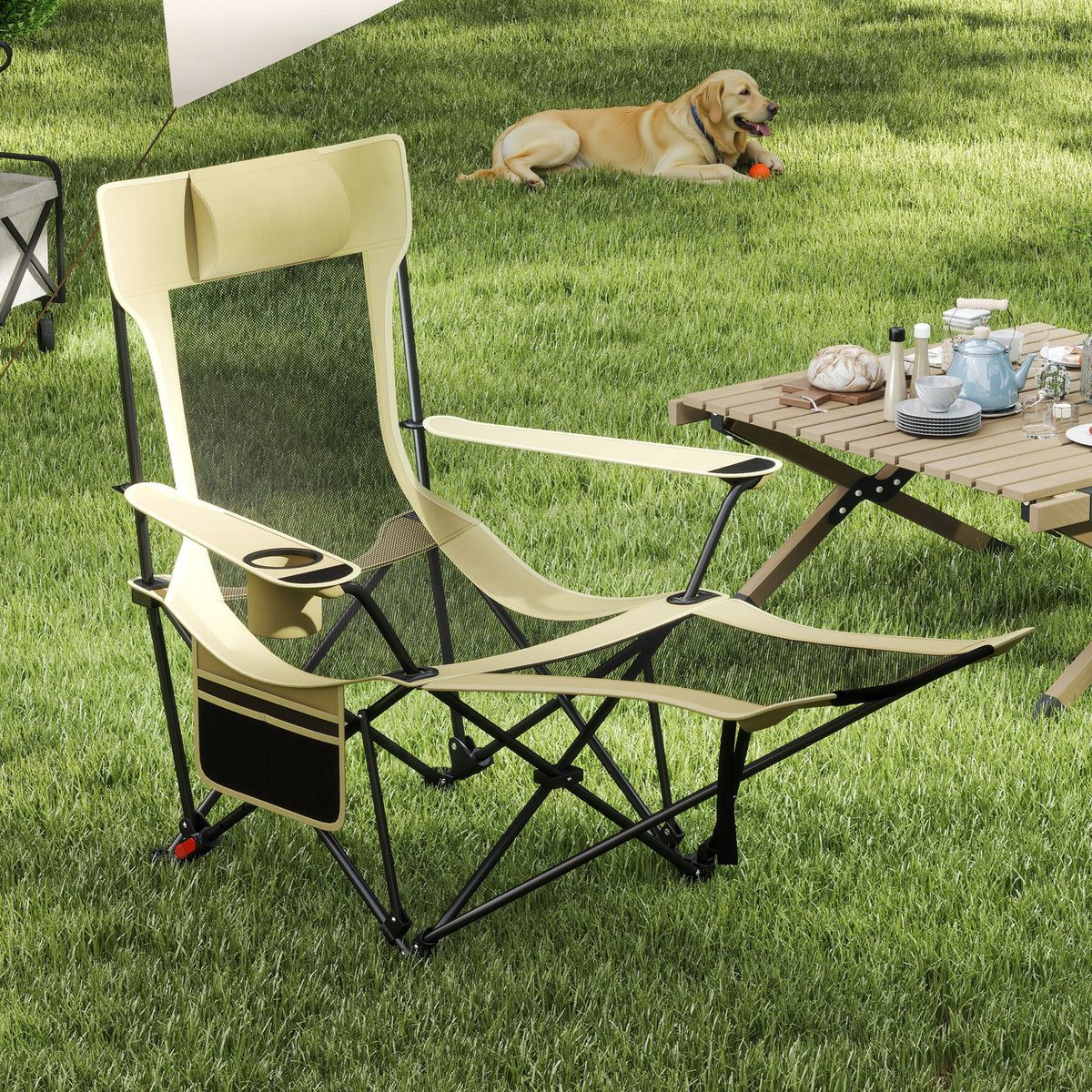 Reclining Camping Chair with Removable Footrest and Adjustable