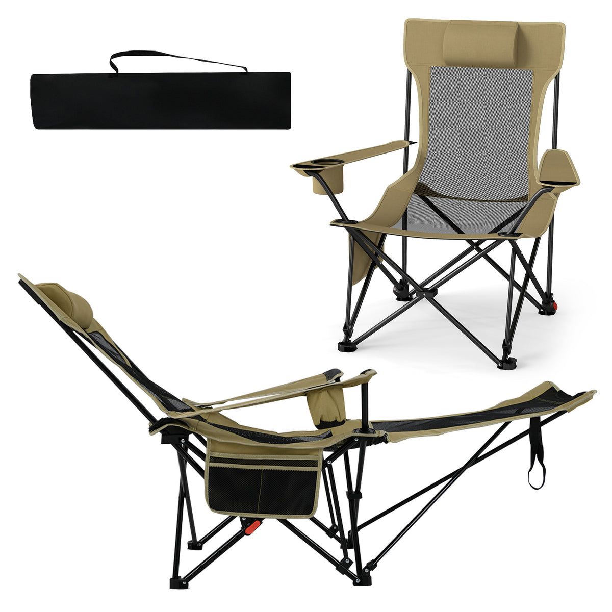 Reclining Camping Chair with Removable Footrest and Adjustable