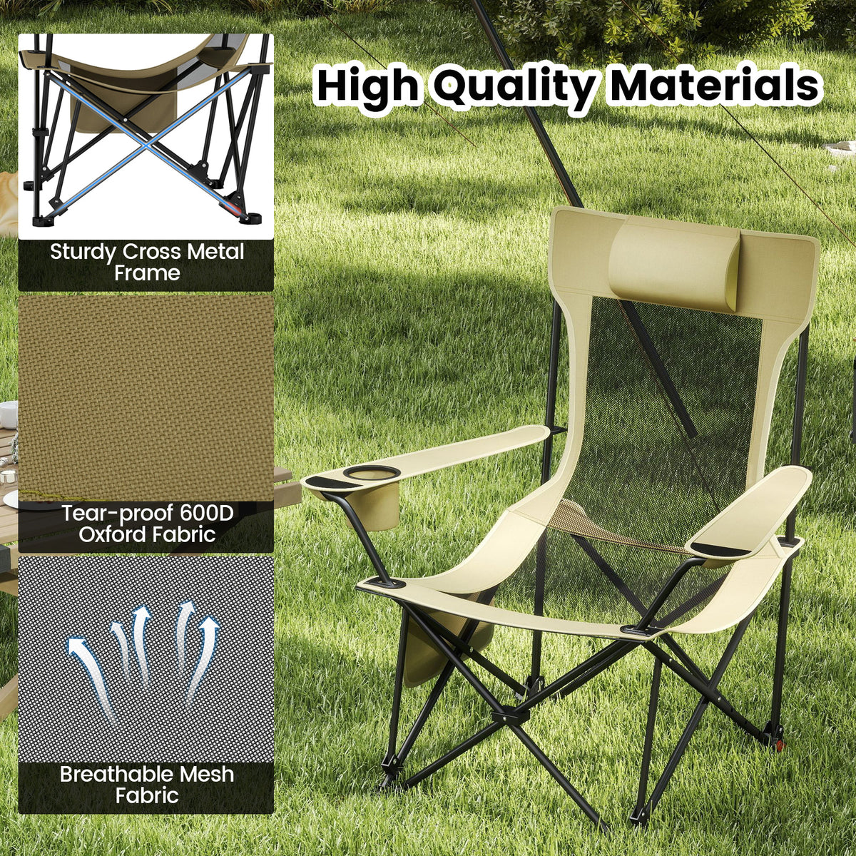 Reclining Camping Chair with Removable Footrest and Adjustable