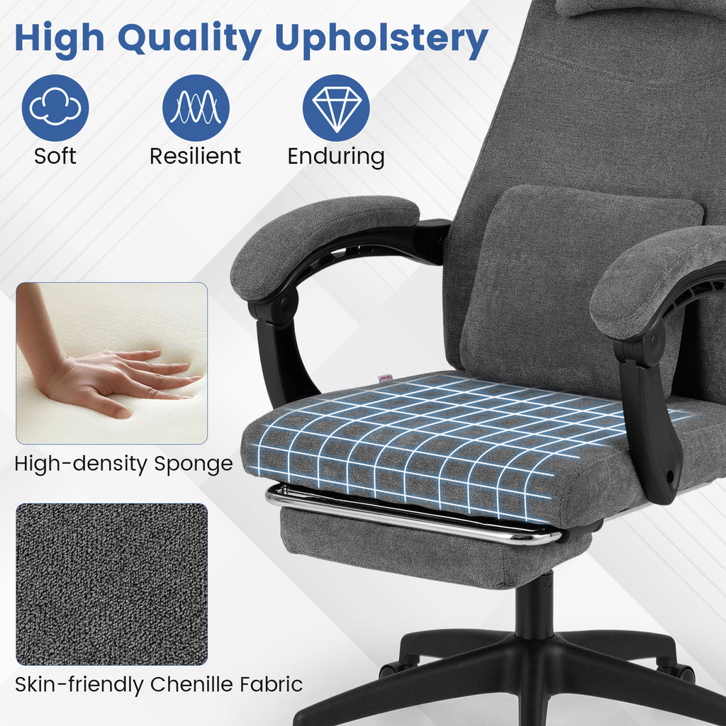 Reclining Office Chair Chenille Fabric Gray