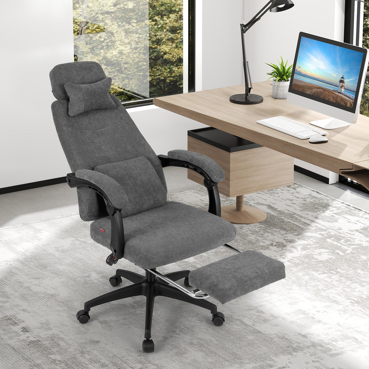 Reclining Office Chair Chenille Fabric Gray