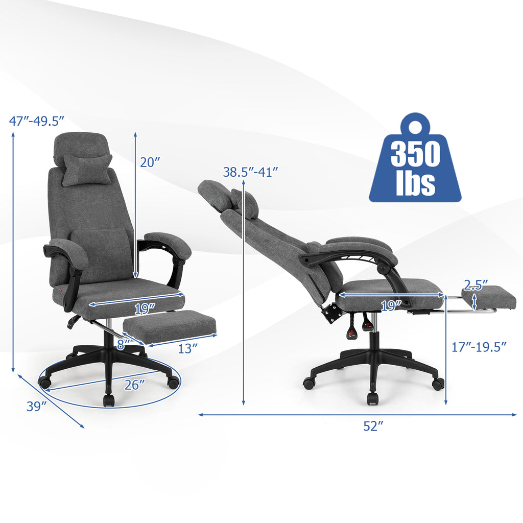 Reclining Office Chair Chenille Fabric Gray