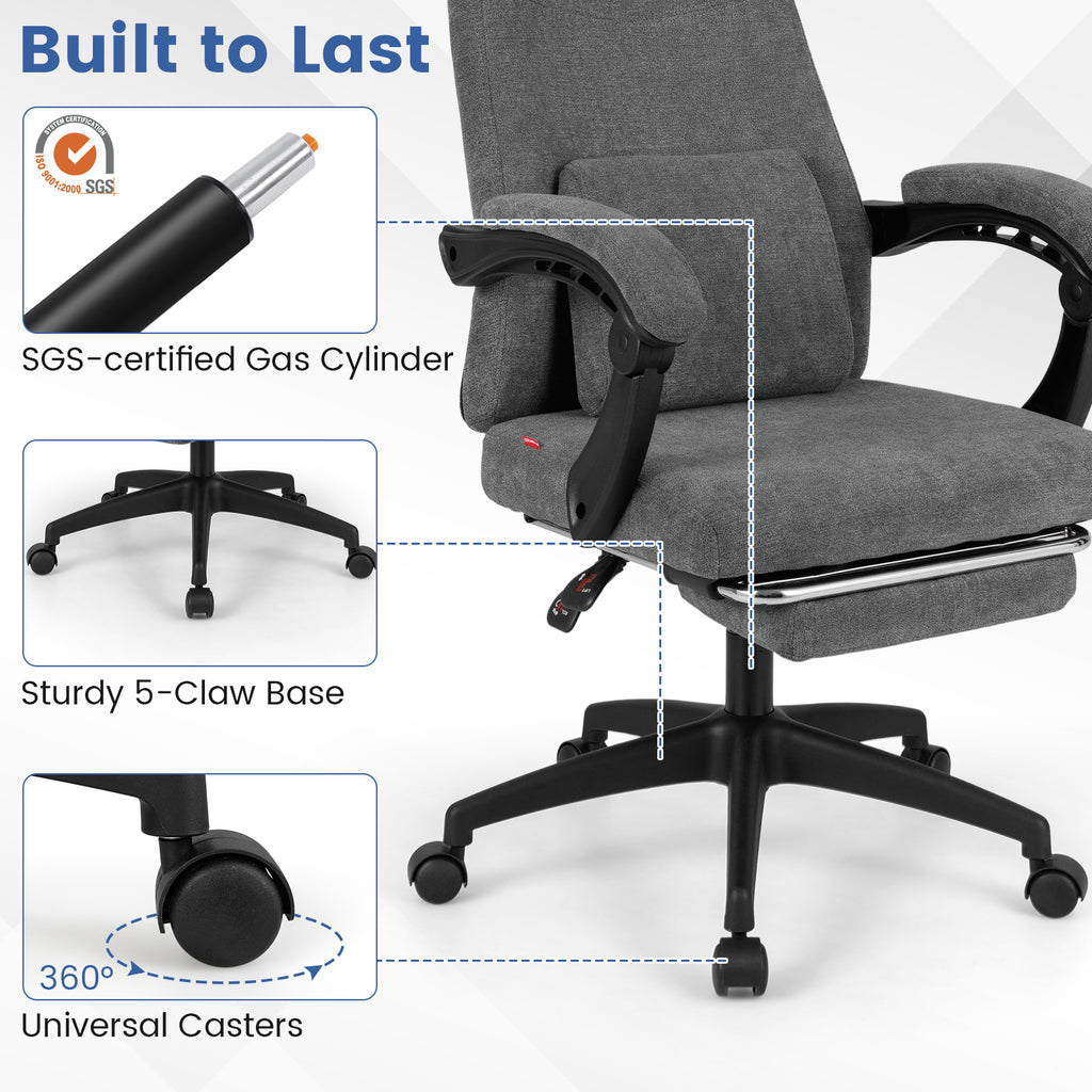 Reclining Office Chair Chenille Fabric Gray