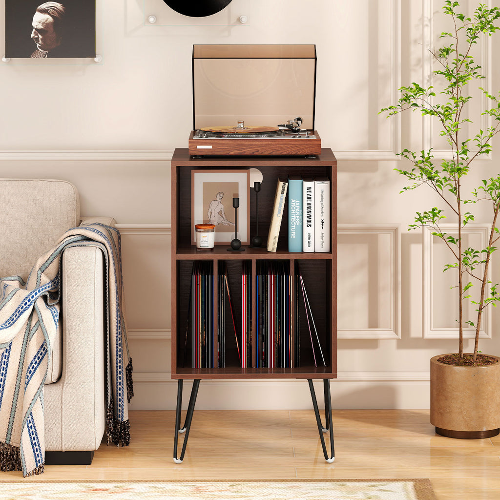 Record Player Stand with Charging Station - Walnut