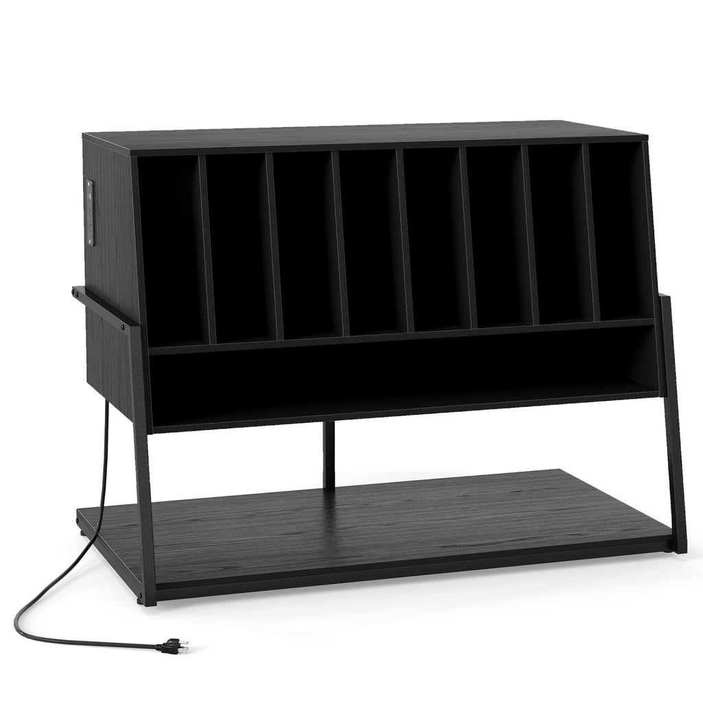 Turntable Record Player Stand with Power Outlets - Rustic Brown