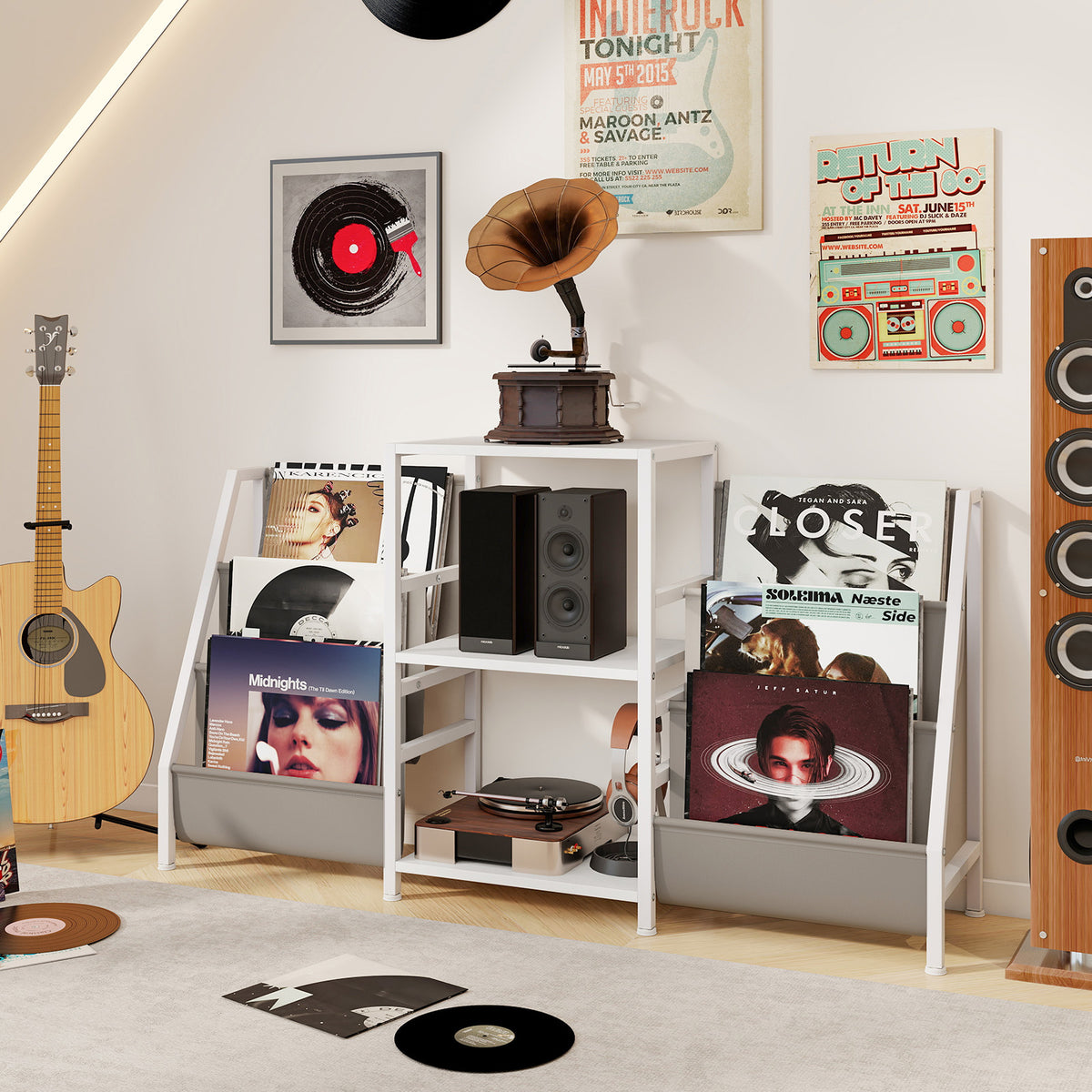Record Player Stand for up to 200 Albums – White