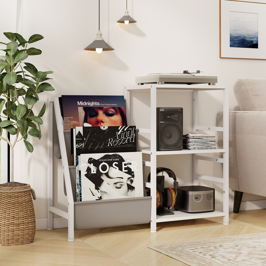 Record Player Stand for up to 200 Albums – White