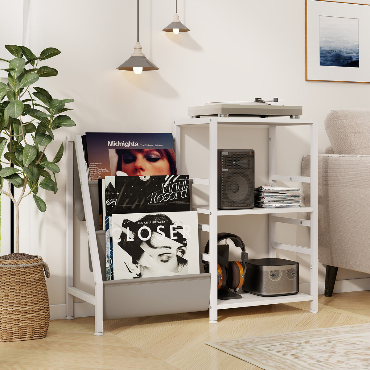 Record Player Stand for up to 200 Albums – White