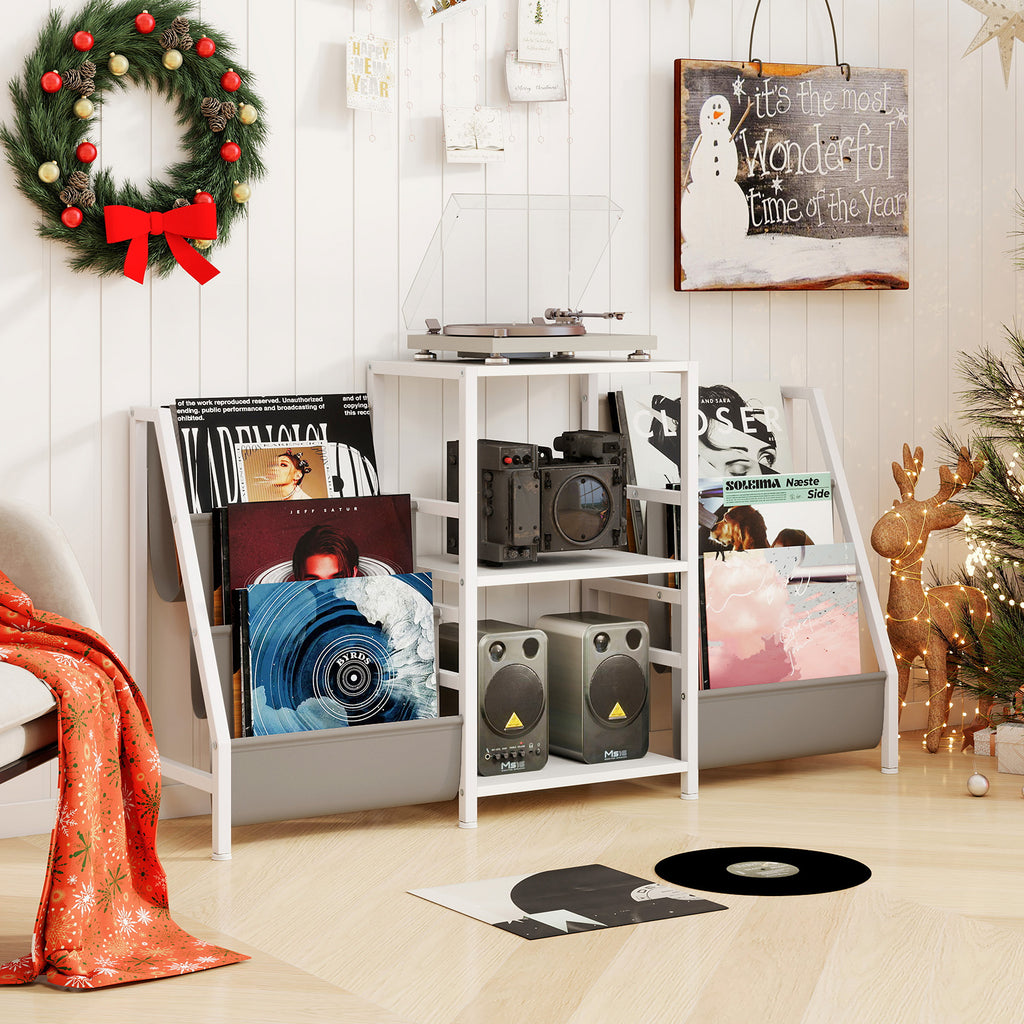 Record Player Stand for up to 200 Albums – White