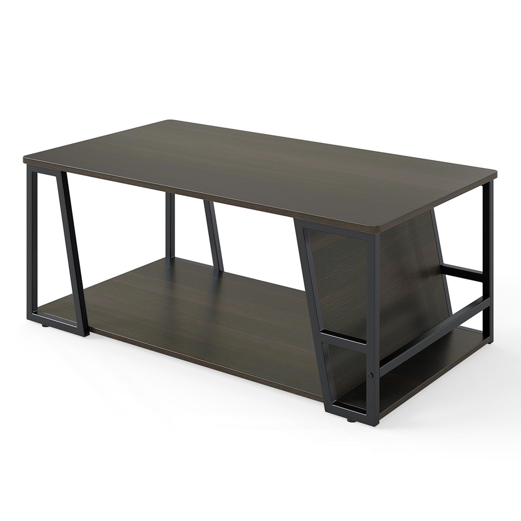 Rectangle Coffee Table 2-Tier Industrial Storage - Natural