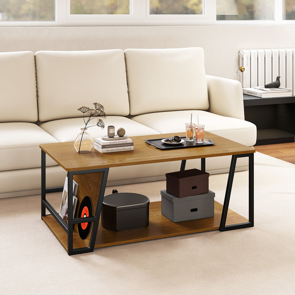 Rectangle Coffee Table 2-Tier Industrial Storage - Natural