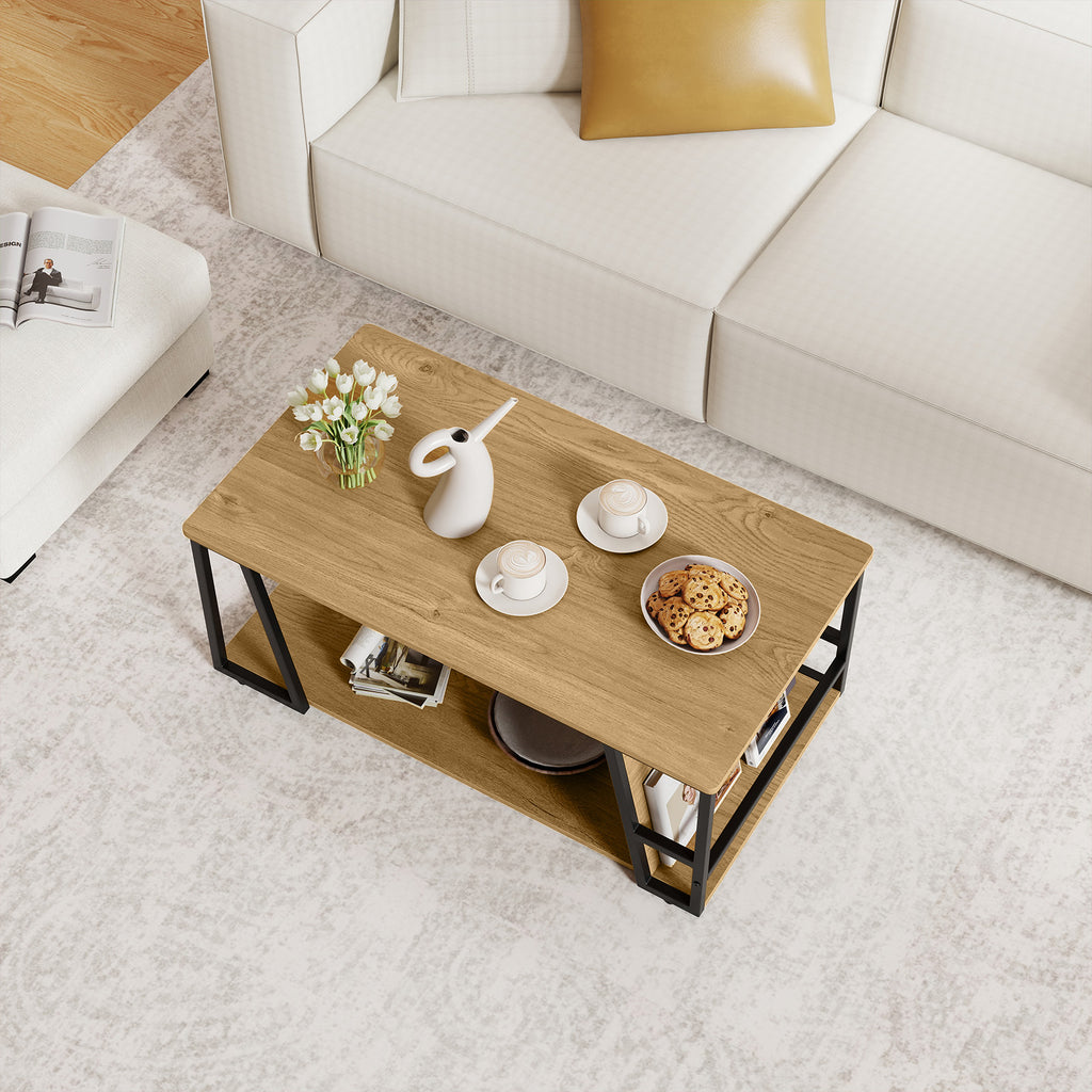 2-Tier Coffee Table with Storage Shelf - Natural